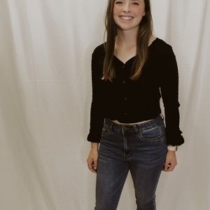 CROPPED CARDIGAN W/BELL SLEEVE AND BACK CUTOUT NWT